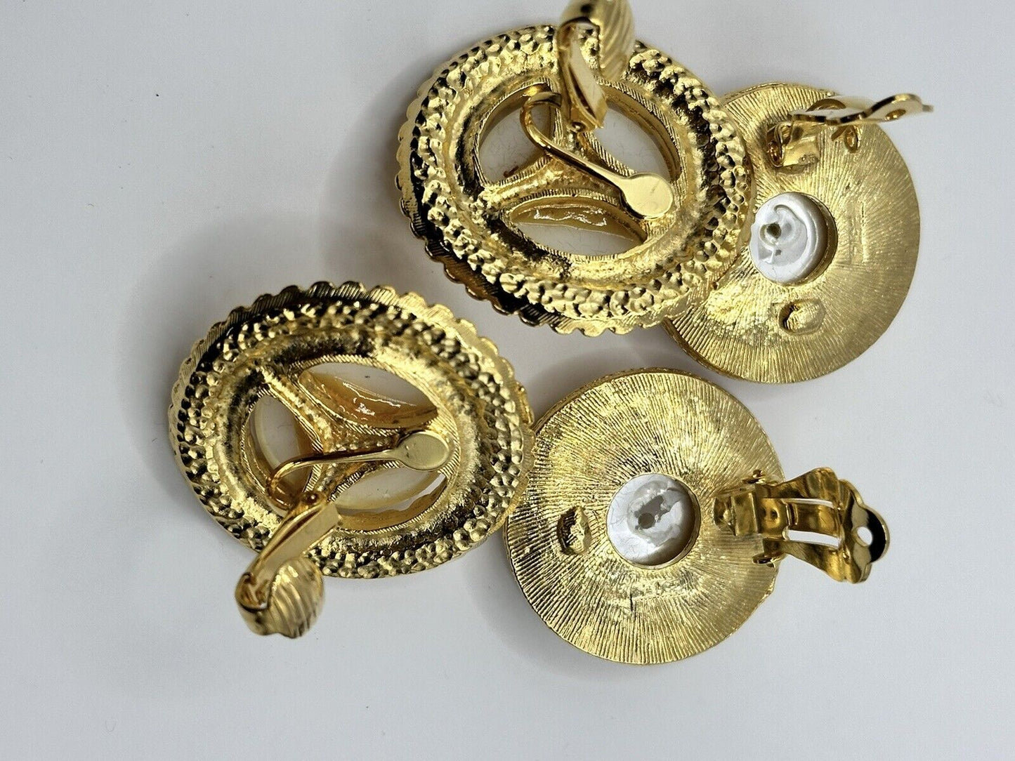 Vintage 2 Sets Andrien Mann Faux Pearl 22ct Gold Plated Clip On Earrings