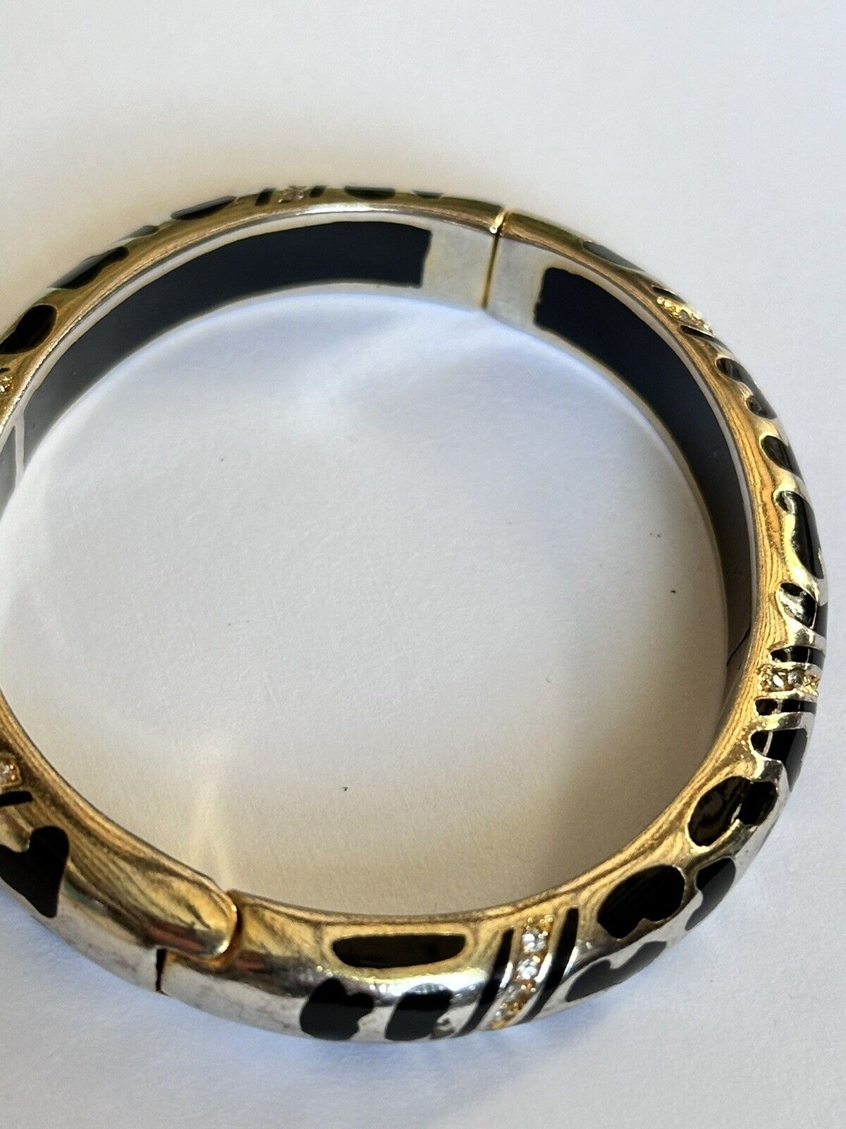 Designer Andrew Hamilton Crawford Gold Wash Black Enamel Diamanté Hinged Bangle