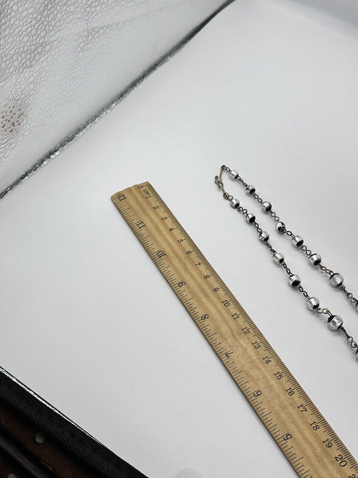 Vintage Deco Foiled Czech Glass Silver Black On Rolled Gold Chain