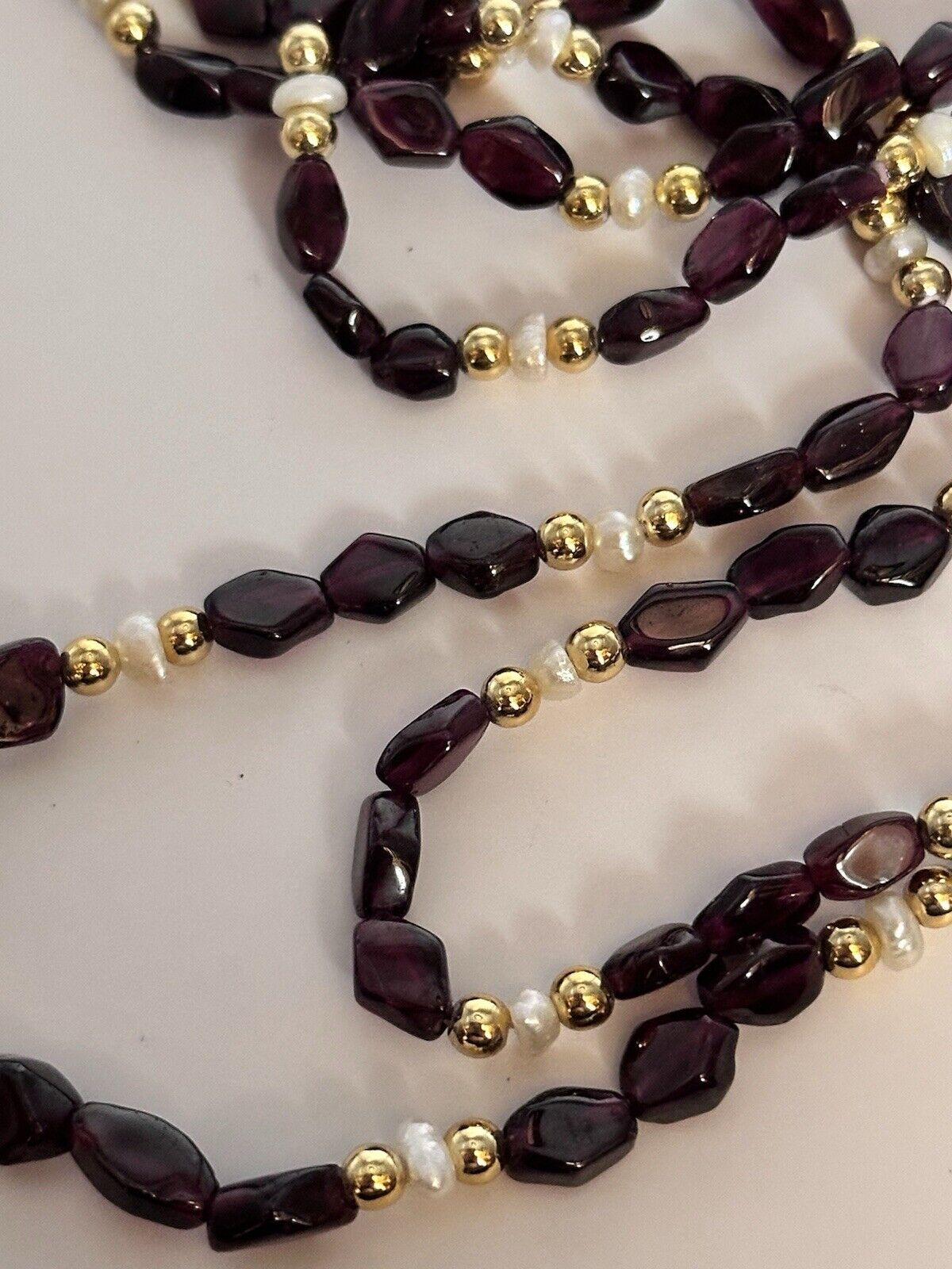 Vintage Garnet Freshwater Pearl Long Length Necklace