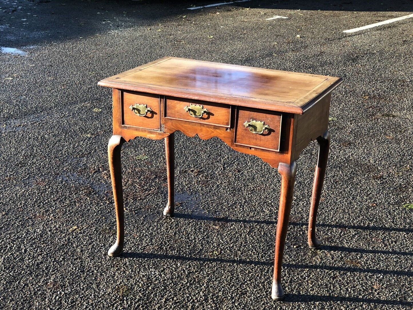 Georgian Walnut Lowboy With Brass Handles. Make Great Hall Or Console Table