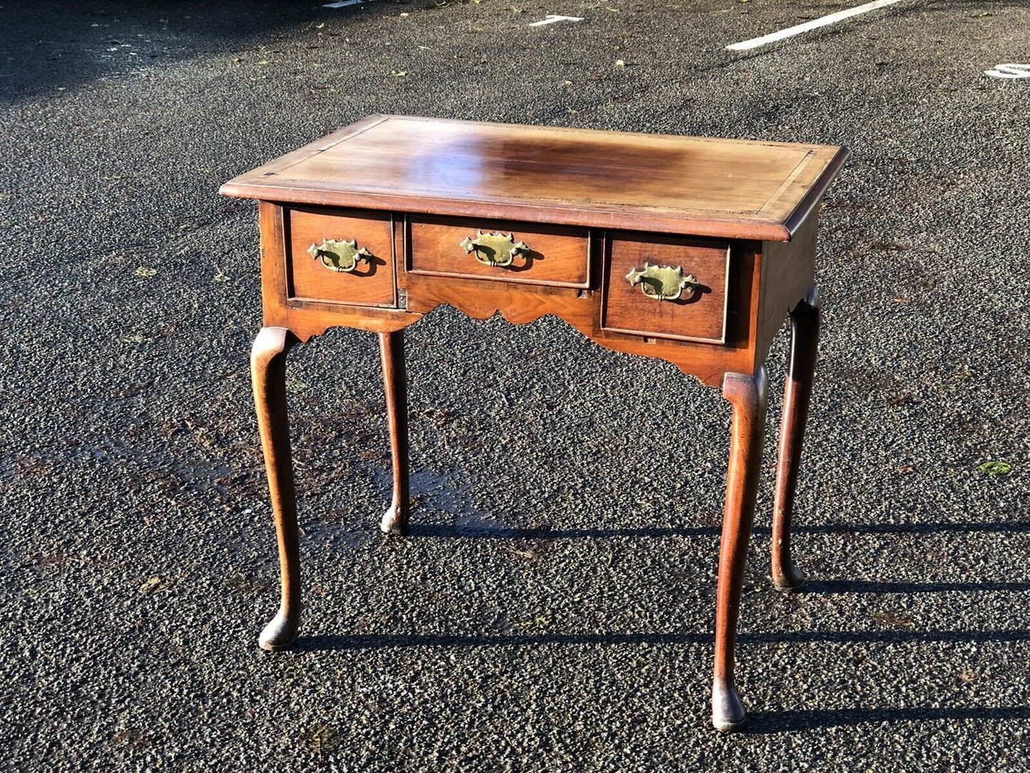 Georgian Walnut Lowboy With Brass Handles. Make Great Hall Or Console Table