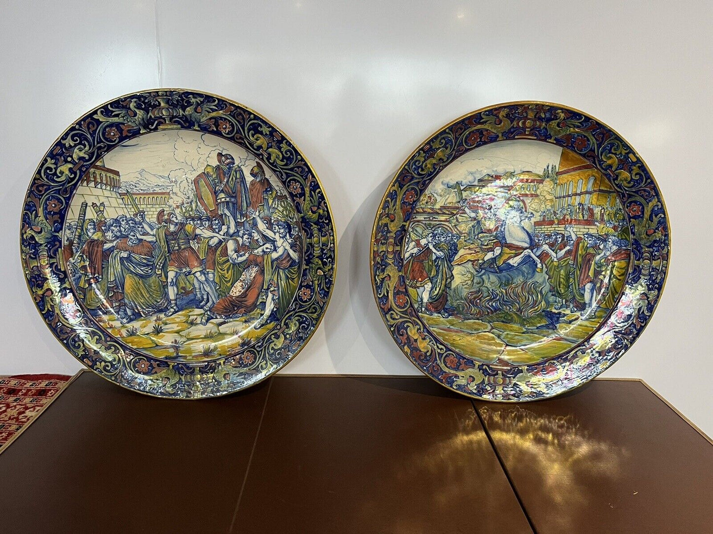 Majolica Roman Centurion Decorated Early 19th Century Huge Wall Chargers