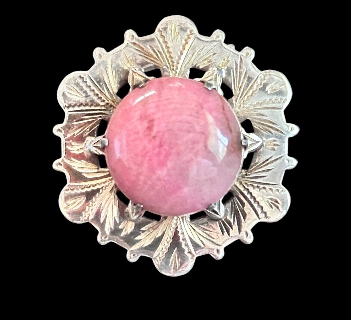 Vintage Silver 925 Pink Agate Brooch