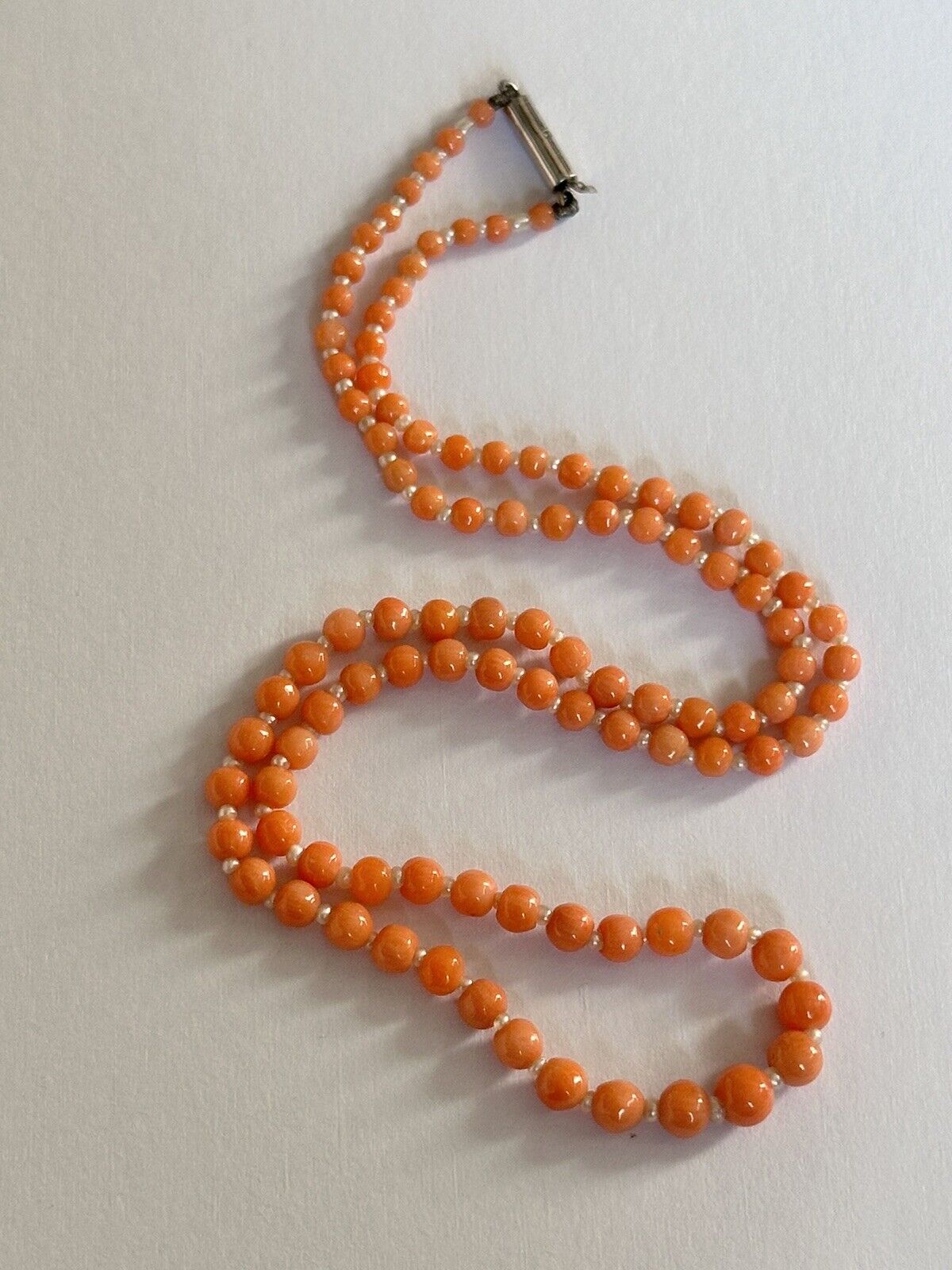 Antique Victorian Pink Salmon Coral And Pearl Beaded Necklace 9ct Gold Clasp