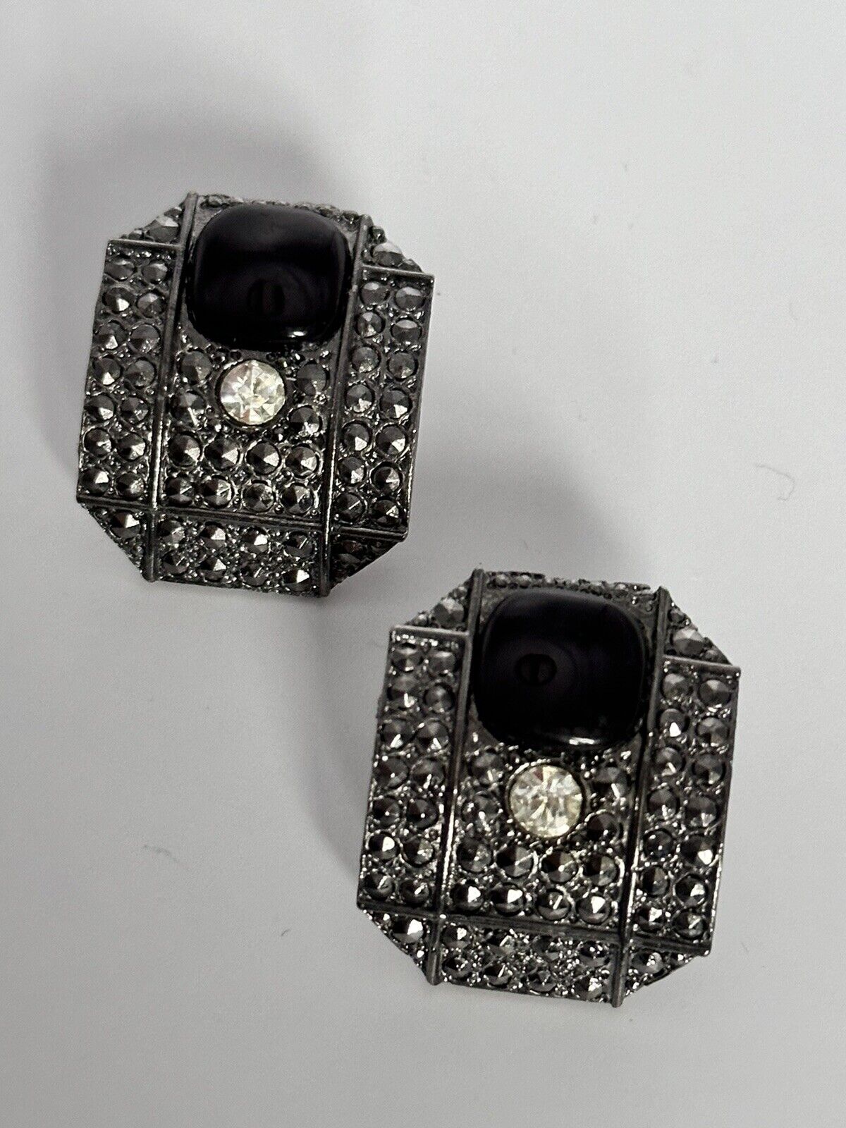 Vintage Silver Tone Marcasite Diamanté Earrings