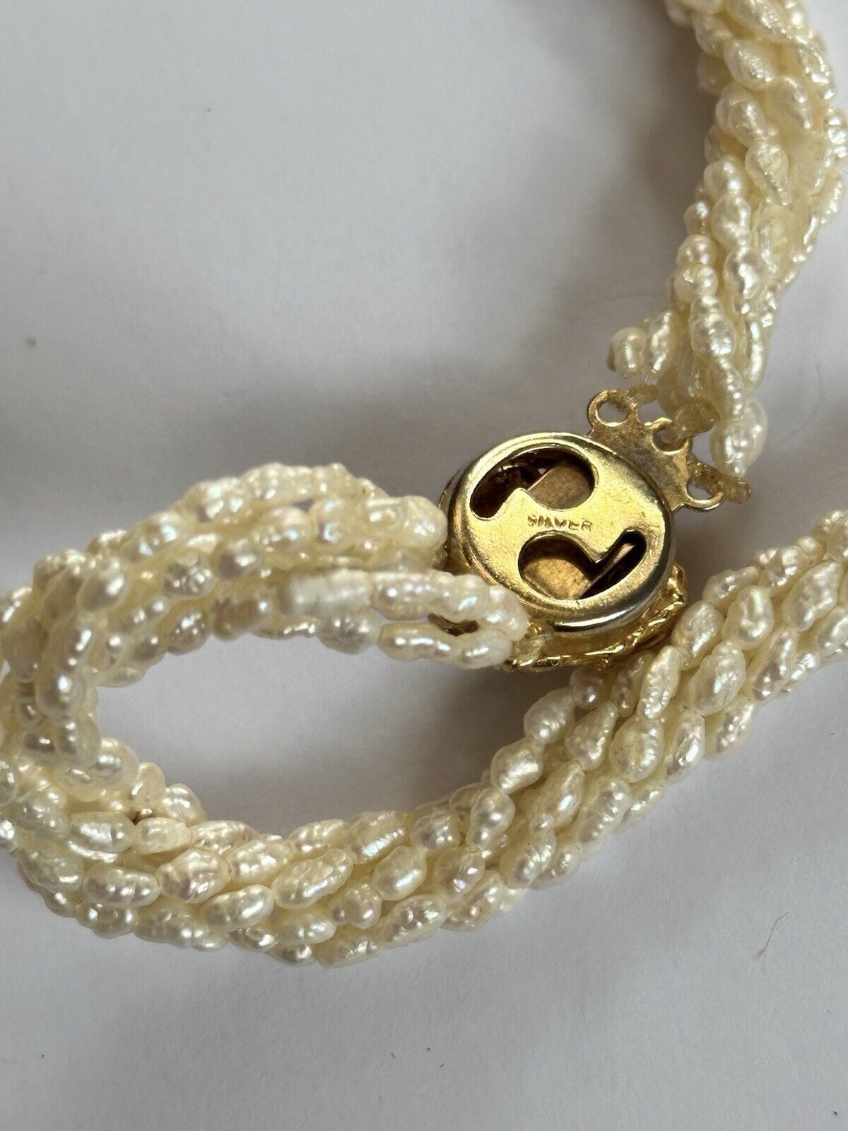Vintage Multi Strand Cluster Pearls With Gilded Silver Clasp