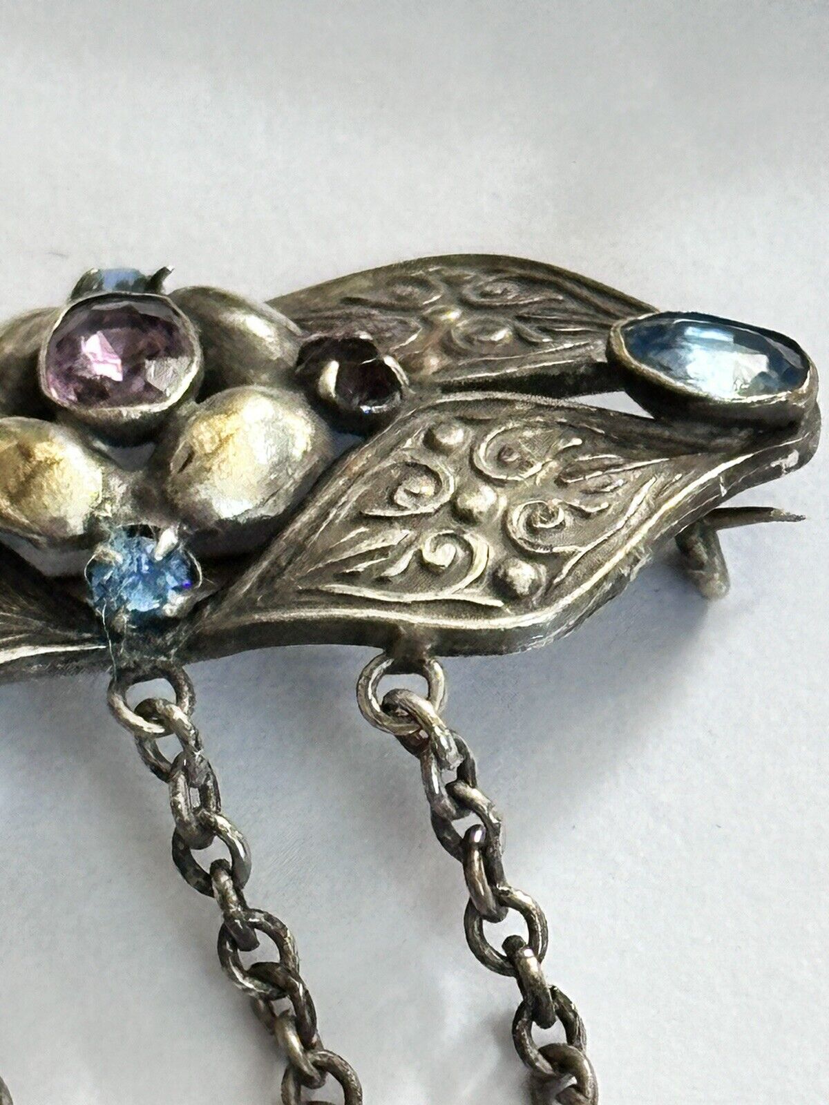 Vintage Antique Metal Czech Glass Multicoloured Brooch