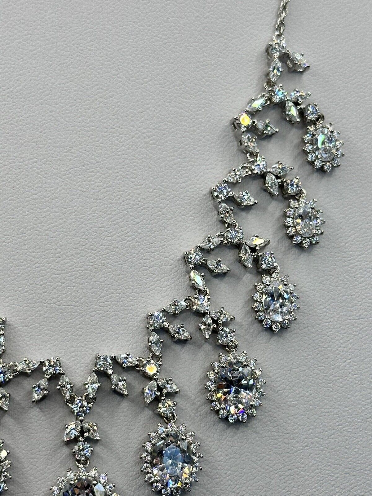Vintage 1980s Rhodium Plated Necklace Made With Swarovski Crystals