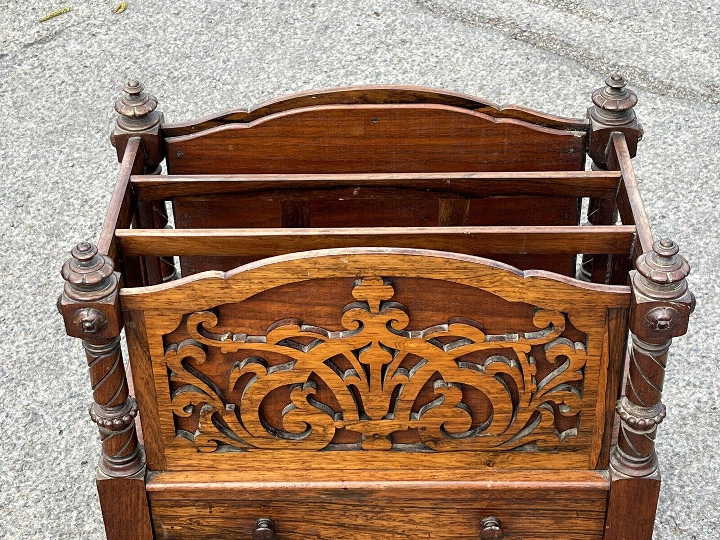 Victorian Rosewood Canterbury Magazine Rack With Drawer On Castors