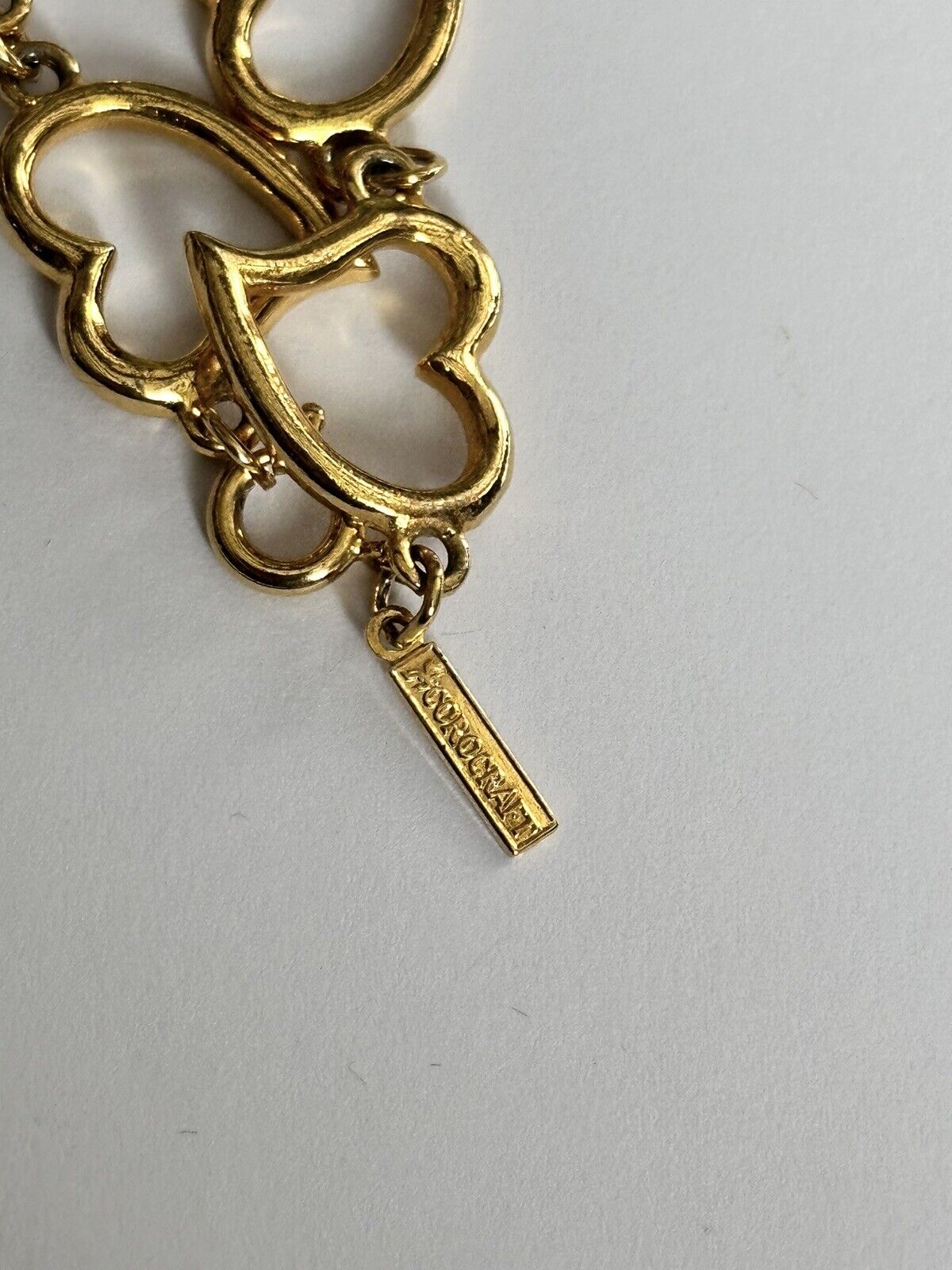 Vintage Signed Corocraft Gold Plated Hearts Long Length Necklace