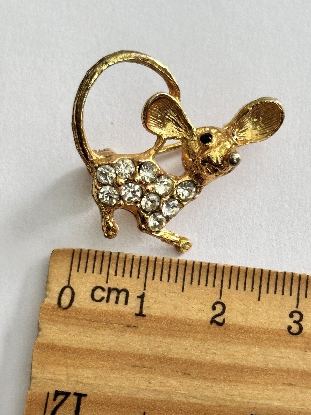 Vintage Gold Tone Diamanté Mouse Brooch