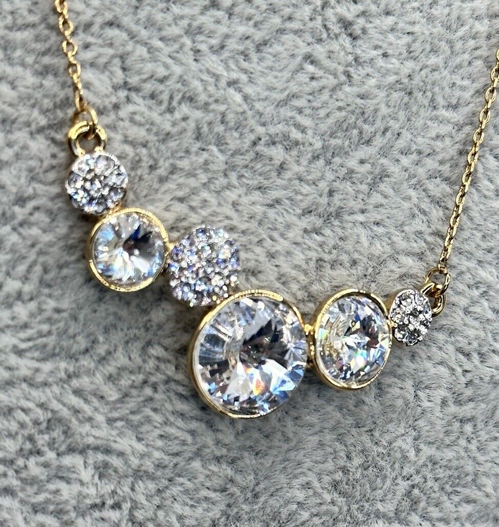 Gold Plated Necklace Made With Clear Swarovski Crystals