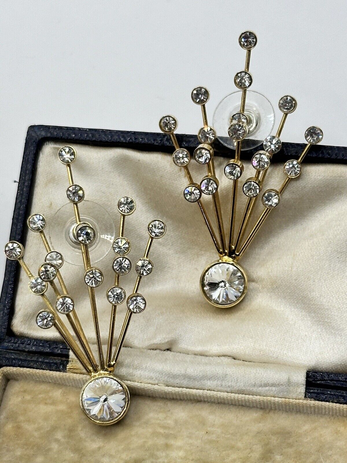 Vintage Gold Tone Diamanté Spray Earrings