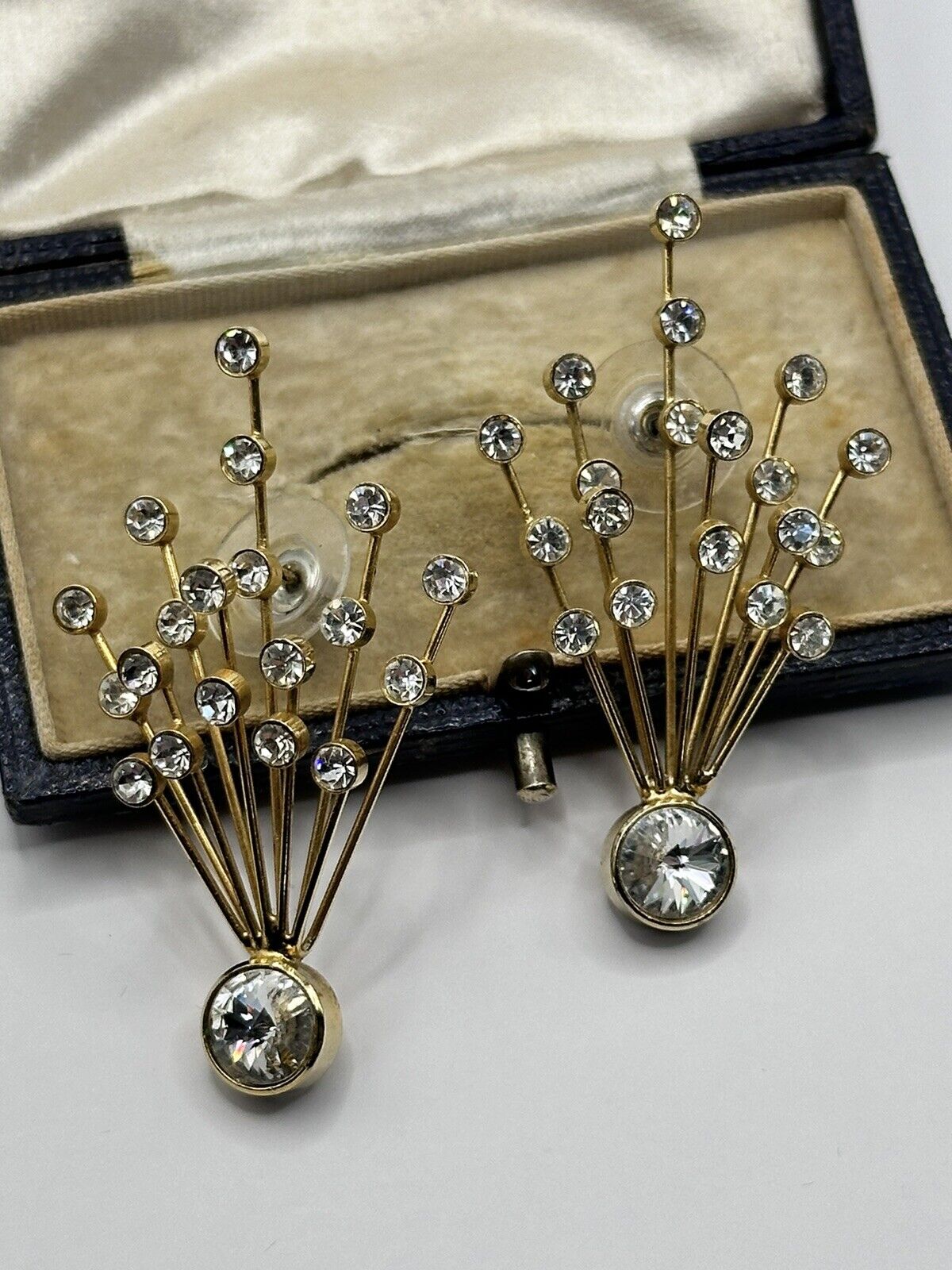 Vintage Gold Tone Diamanté Spray Earrings