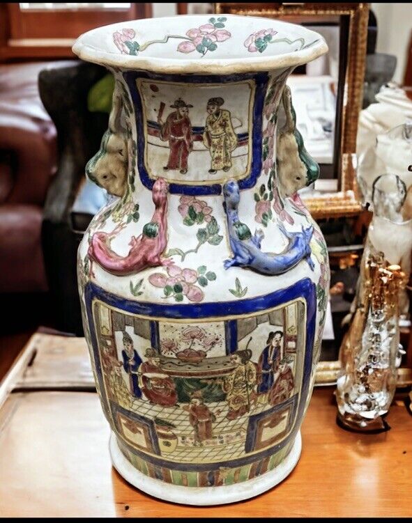 Pair Of Canton Vases. LARGE & IMPRESSIVE.