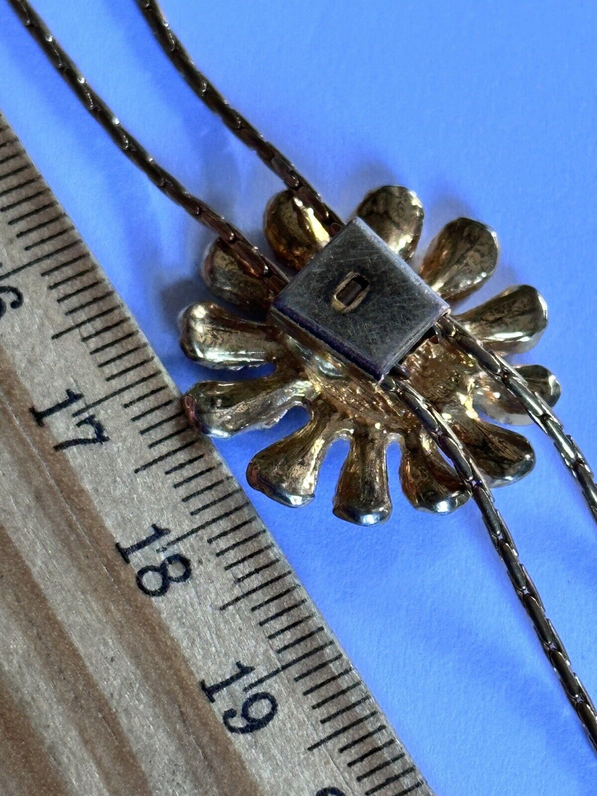 Vintage Gold Tone Adjustable Black Enamel Diamanté Flower Necklace