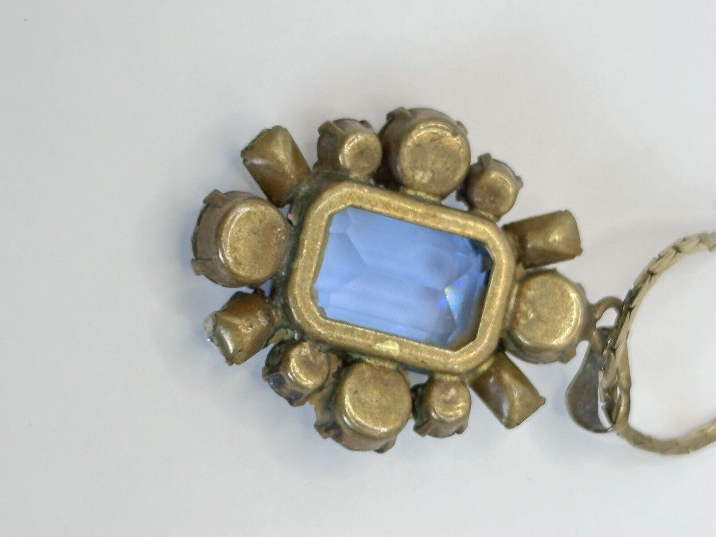Vintage Blue Clear Paste Necklace Gold Plated Chain