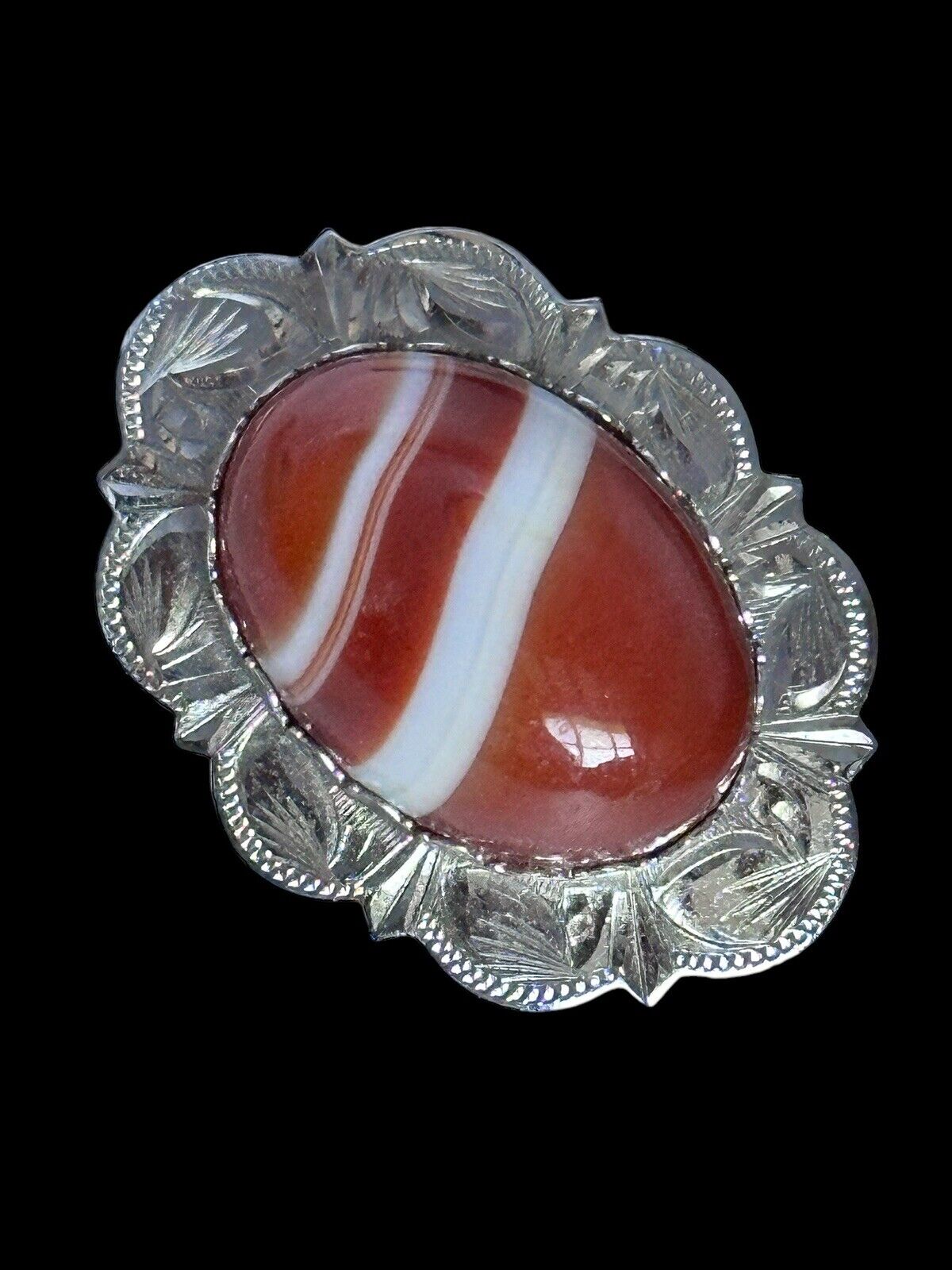 Vintage Silver 925 Red Orange Agate Brooch