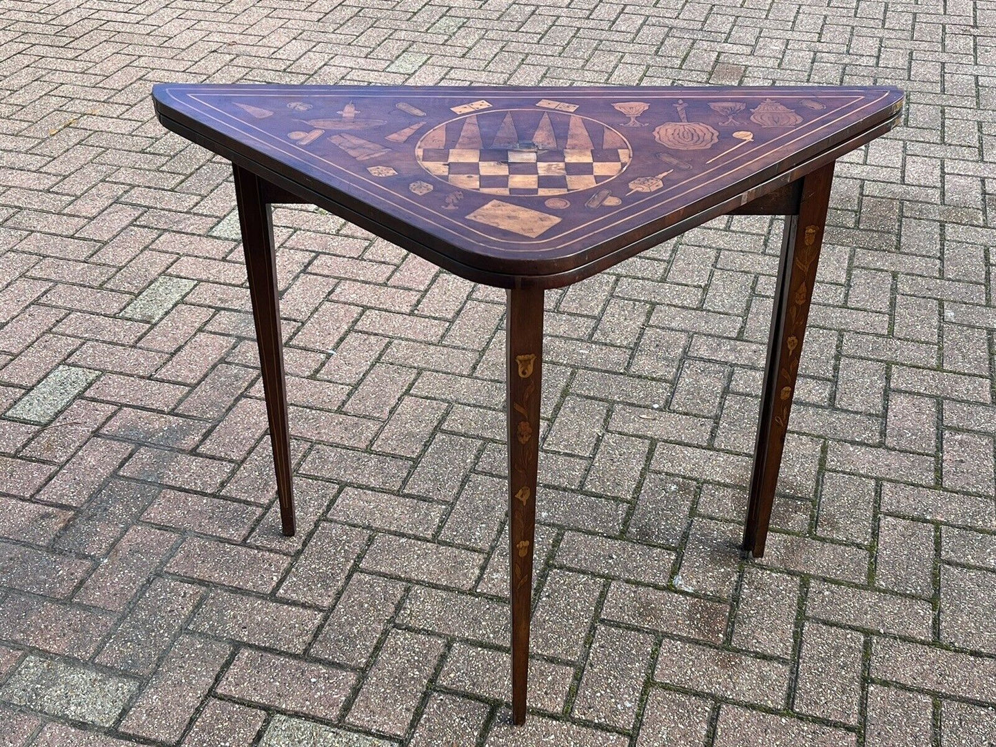 Antique Dutch Marquetry Games Table With Fold Over Lid And Card playing area