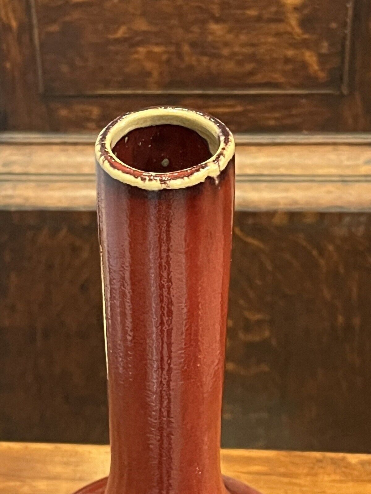 Chinese Vase, Deep Red Glazed, Stamped To Underneath