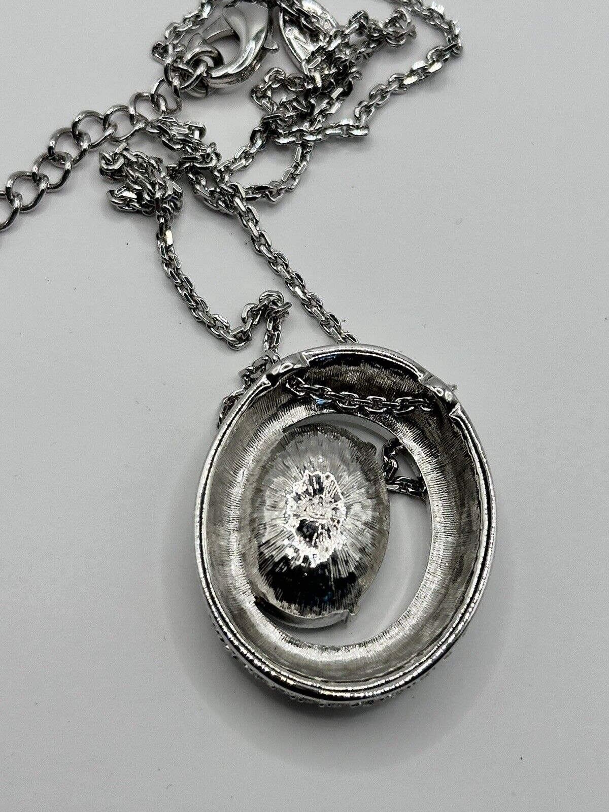 Vintage 1980s Rhodium Plated Blue Crystal Necklace New Old Stock