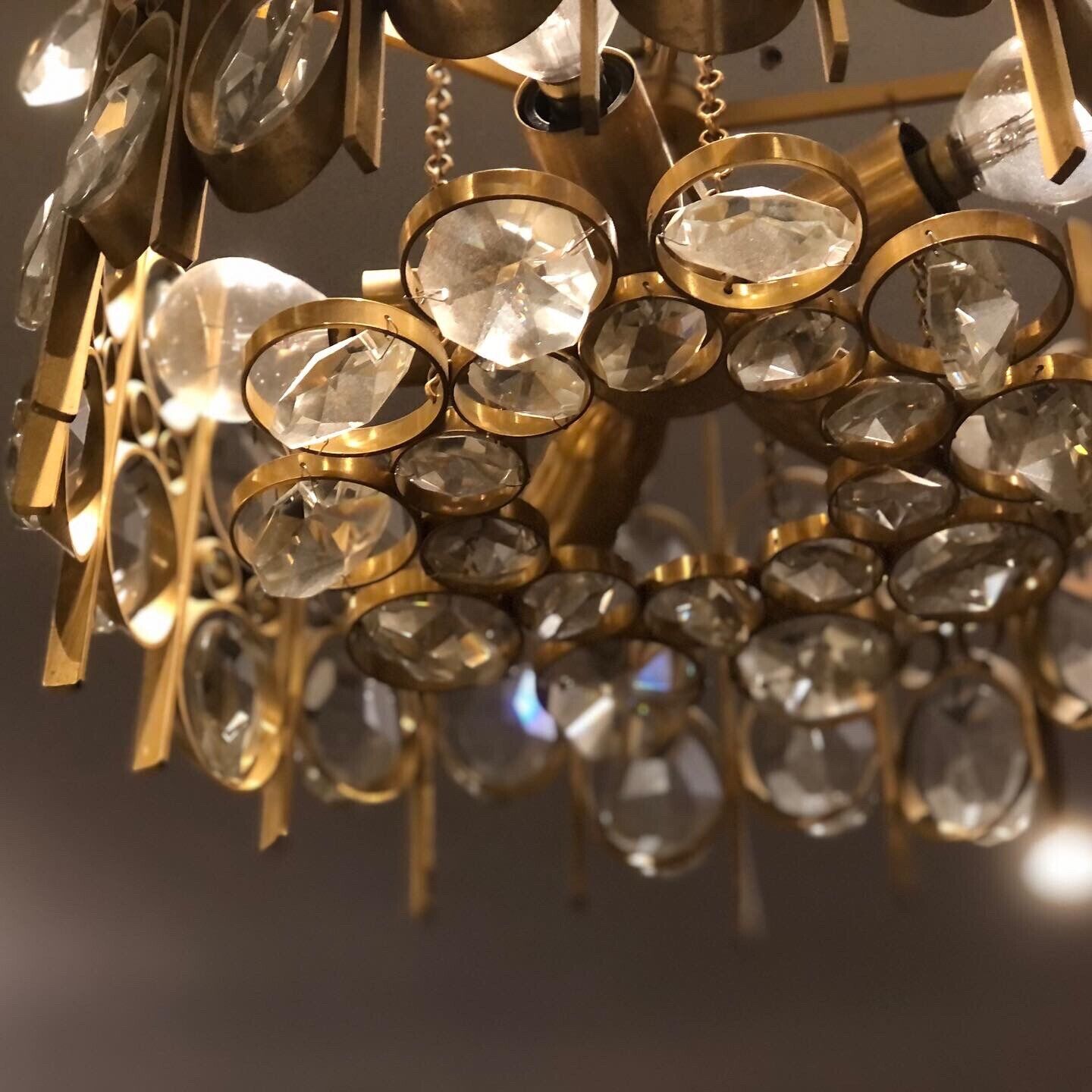 Mid Century Gilt Brass Chandelier by Palwa, circa 1970s