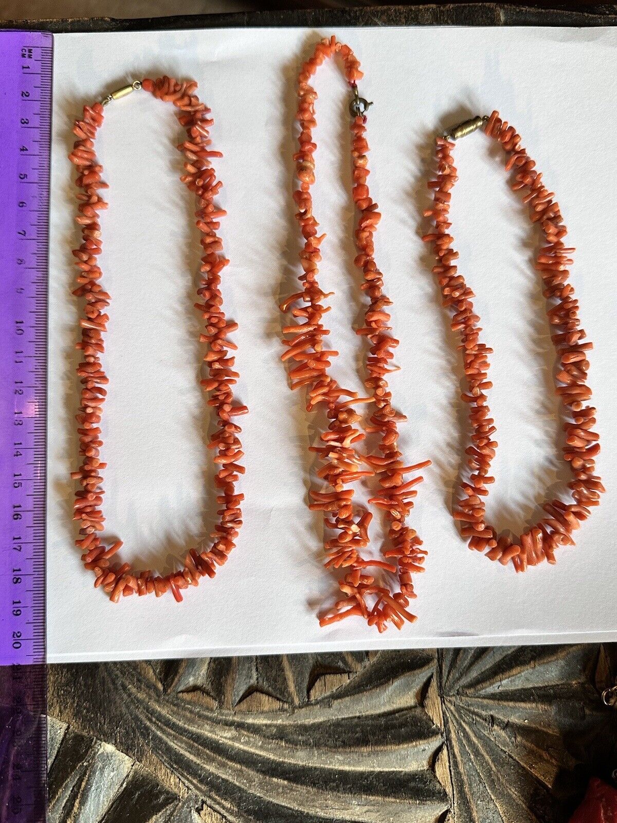 3 Vintage Red Coral Branch Necklaces