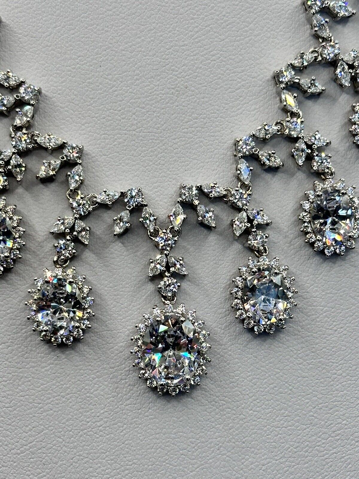 Vintage 1980s Rhodium Plated Necklace Made With Swarovski Crystals
