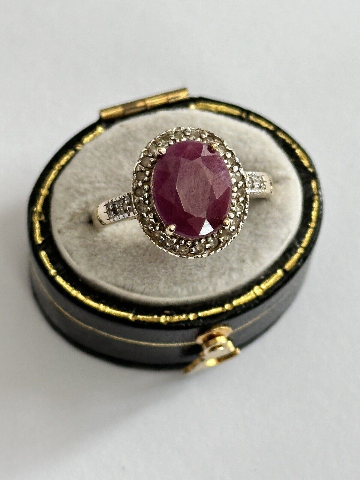 Vintage Elegant 10ct Gold Ruby And Diamond Halo Ring