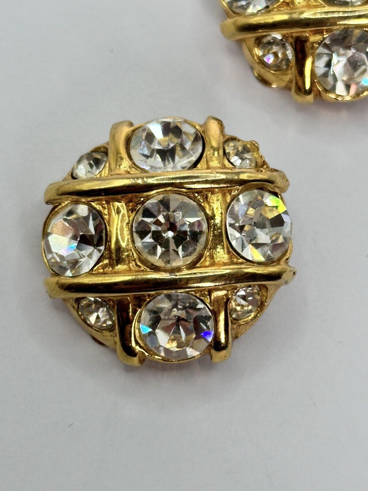 Vintage Statement Gold Tone Diamanté Clip On Earrings