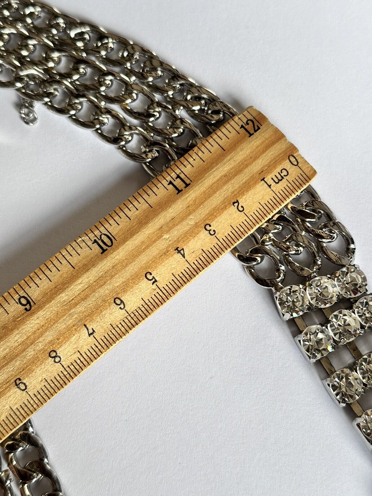 Vintage Silver Tone Chain Link Diamanté Statement Necklace