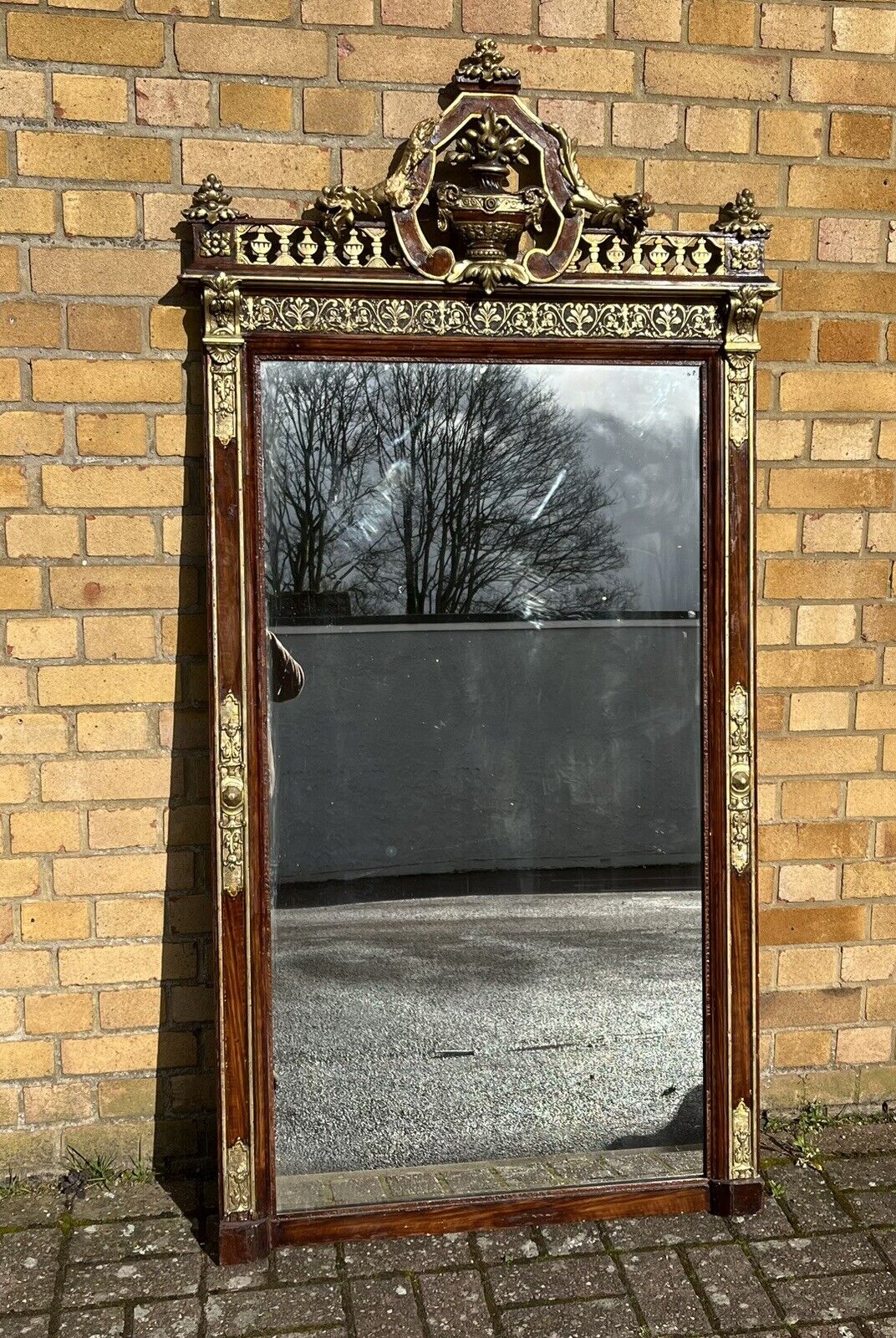 Antique Continental Gilt Mirror, Large & Impressive. Very Thick Antique Glass