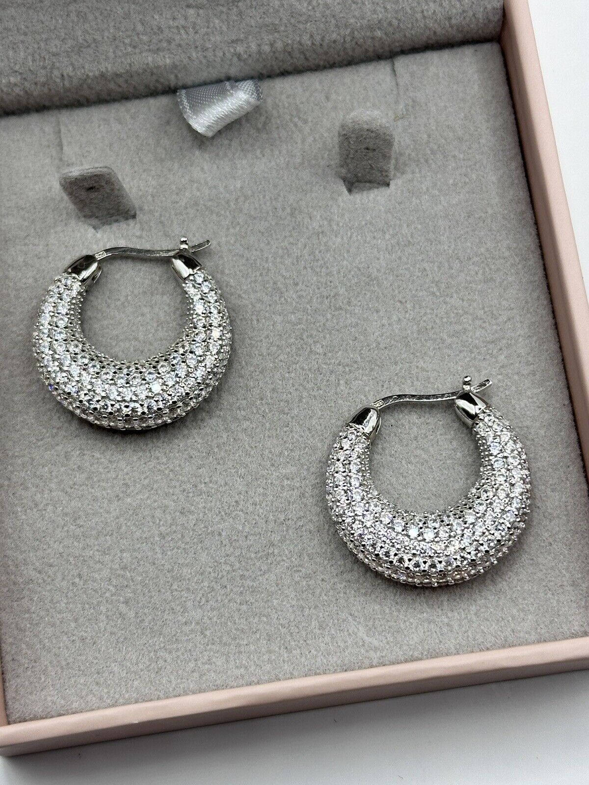 Vintage Diamonique Sterling Silver Hoop Earrings Boxed