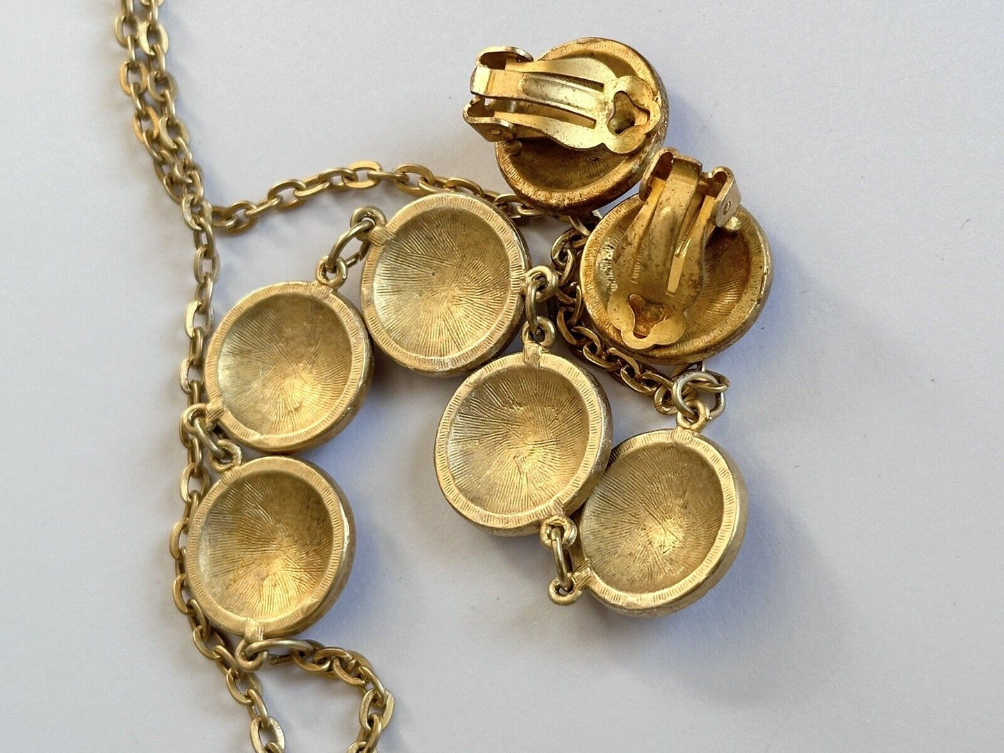 Vintage Enamel Yellow Red Necklace And Earring Set