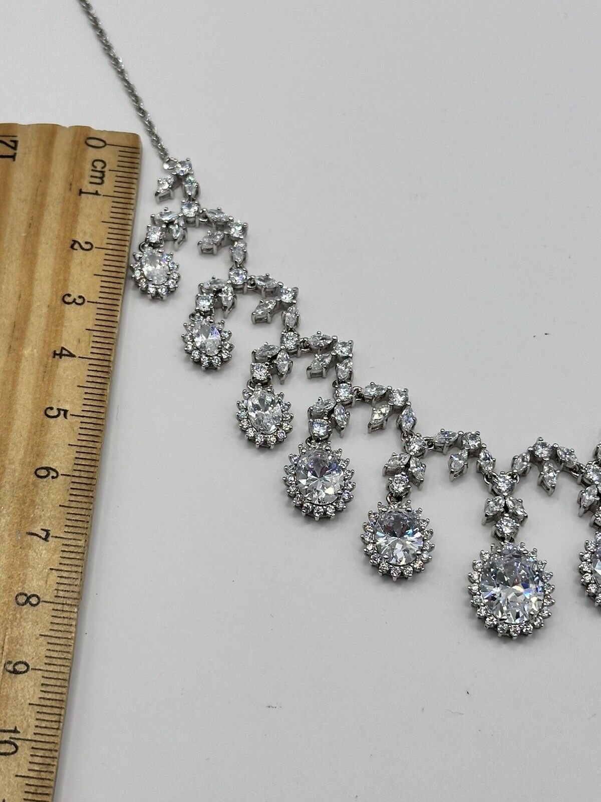 Vintage 1980s Rhodium Plated Necklace Made With Swarovski Crystals