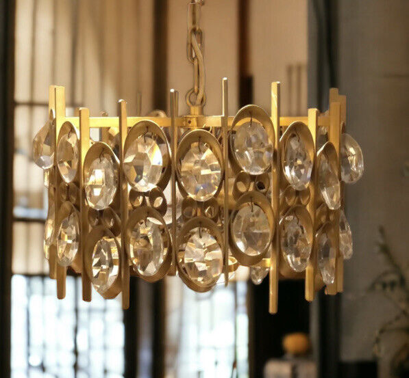 Mid Century Gilt Brass Chandelier by Palwa, circa 1970s