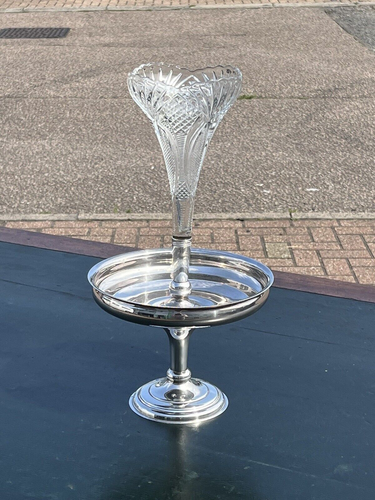 Silver Plate & Glass Single Stem Epergne