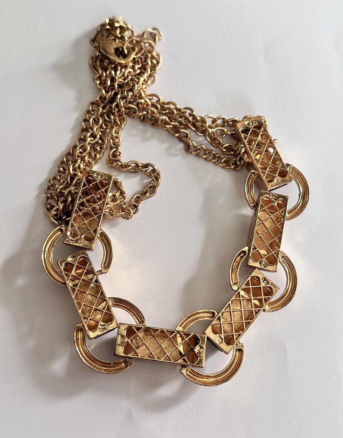 Vintage 1980s Gold Tone Brown Designer Style Necklace