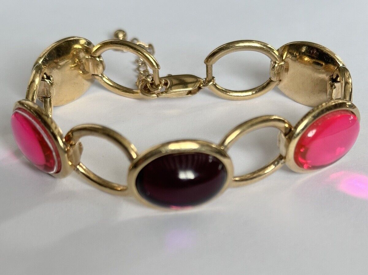 Vintage Golf Plated Pink Purple Cabochon Bracelet