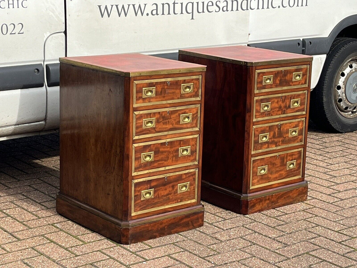 Antique Pair Of Bedside Drawers. Mahogany With Brass Bound Decoration