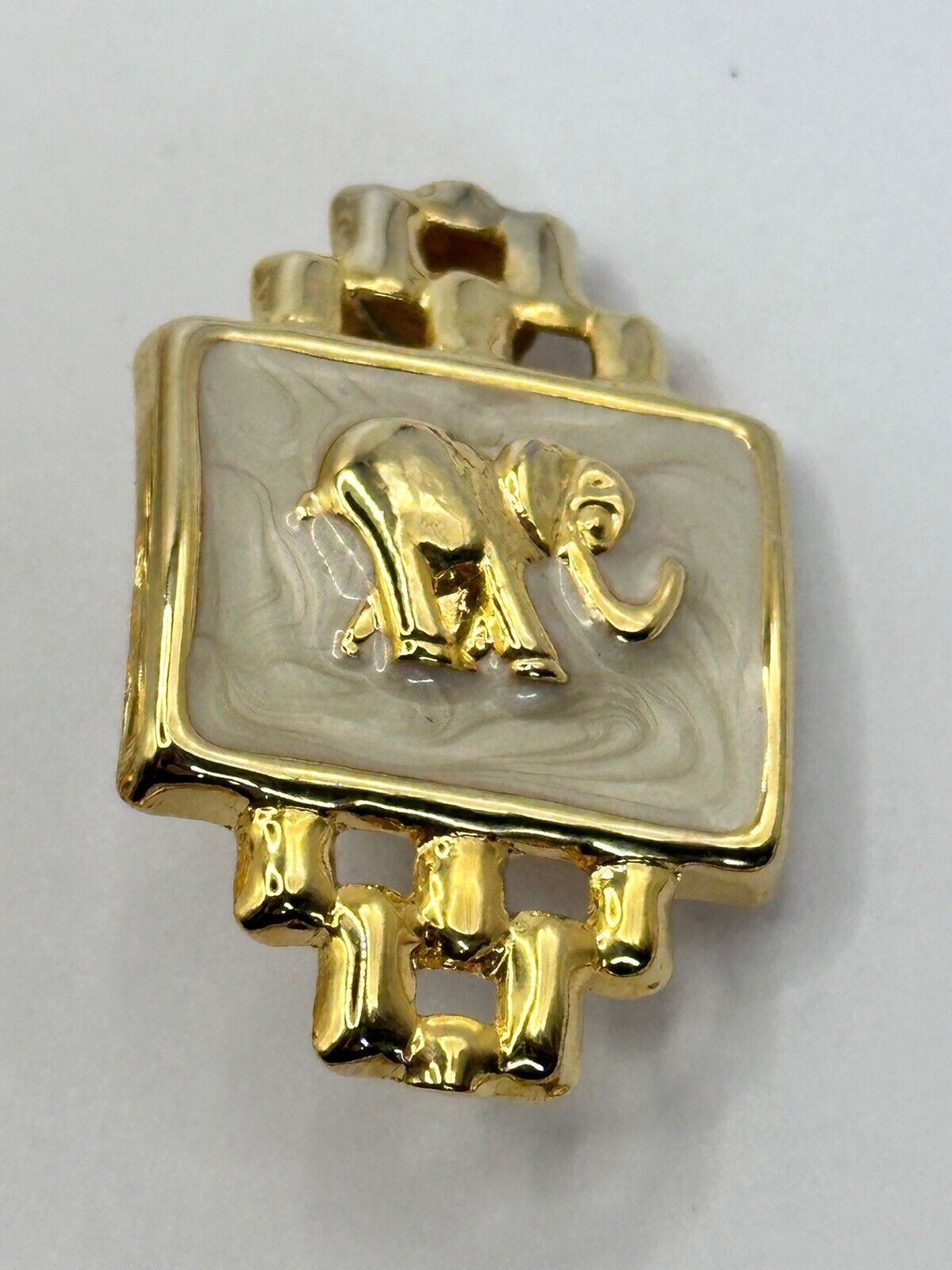 Vintage Gold Tone Enamel Elephant Necklace Clip On Earring Set