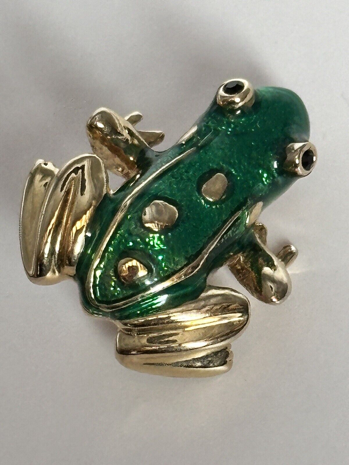 Vintage Gold Tone Green Enamel Frog Brooch