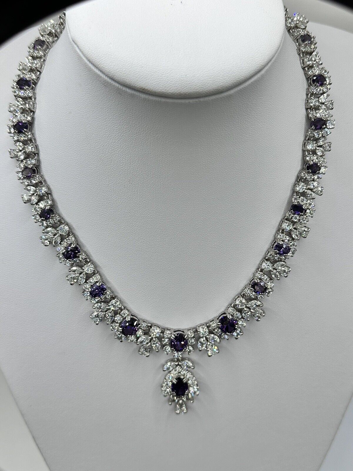 Vintage Statement Purple Clear Diamantés Lavaliere Necklace