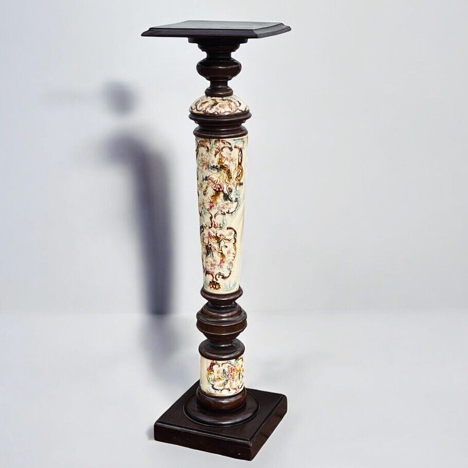 Art Nouveau stand in earthenware and ebonised wood.