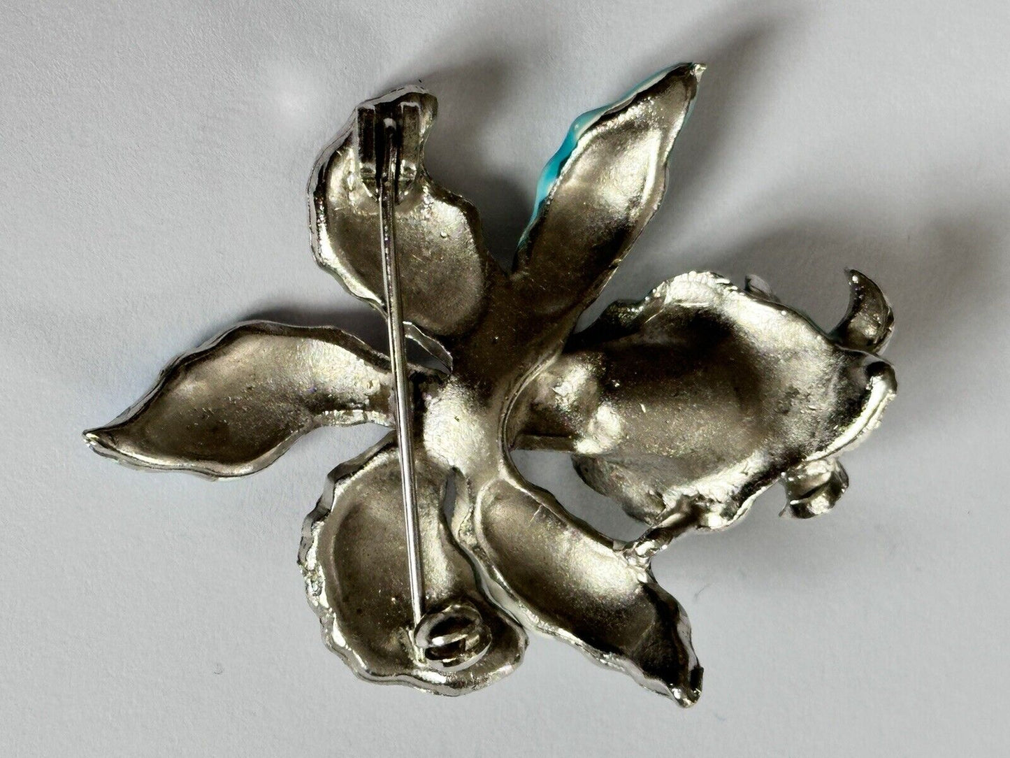 Vintage Turquoise Enamel Marcasite Flower Brooch