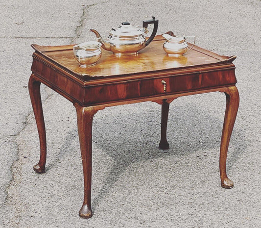 Walnut  Tea  Table / Coffee Table, On Cabriole Legs, With Silver Plate Service.