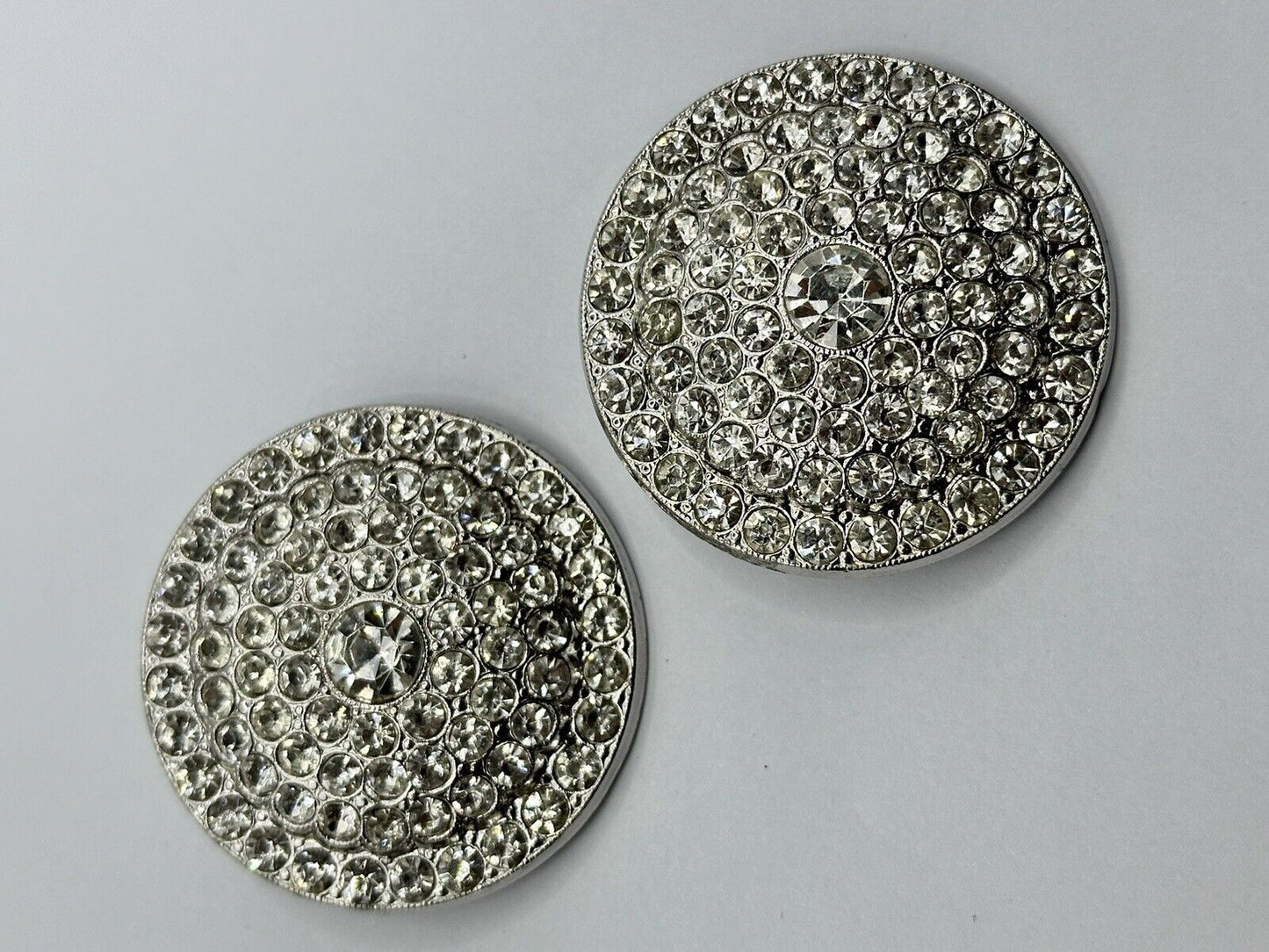 Vintage Silver Tone Statement Diamanté Clip On Earrings