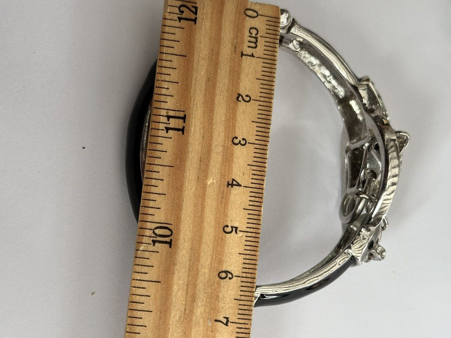 Vintage Silver Tone Leopard Door Knocker Hinged Cuff Bracelet