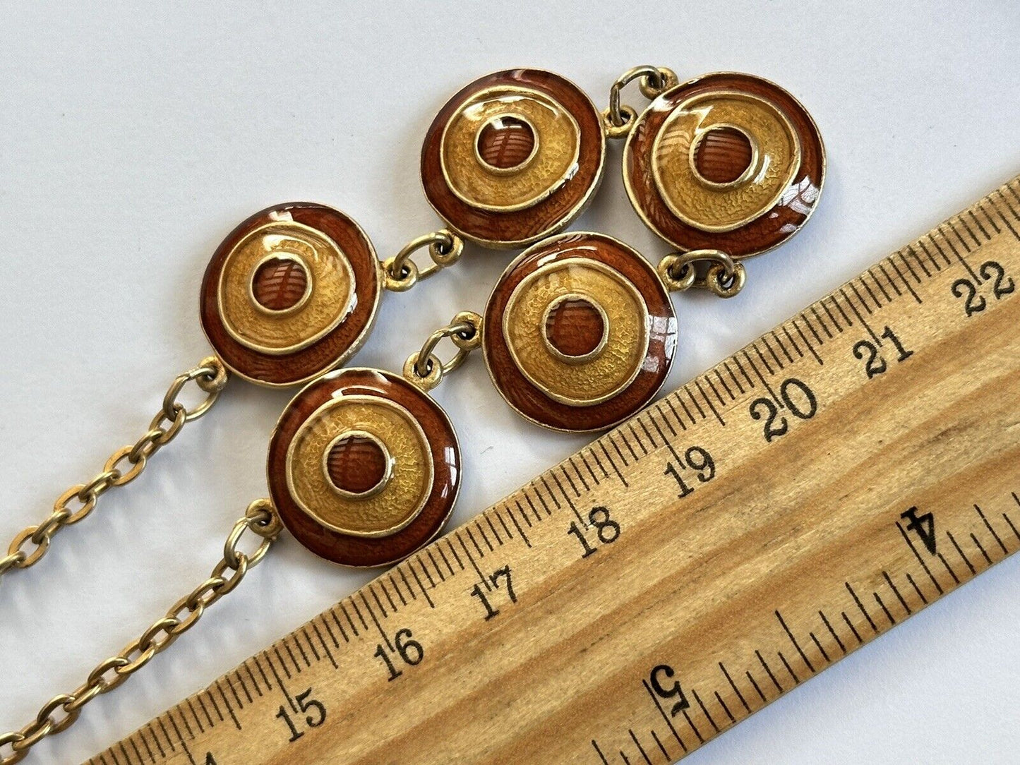 Vintage Enamel Yellow Red Necklace And Earring Set